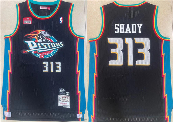 Men's Detroit Pistons #313 Shady Black Mitchell & Ness Throwback Stitched Jersey